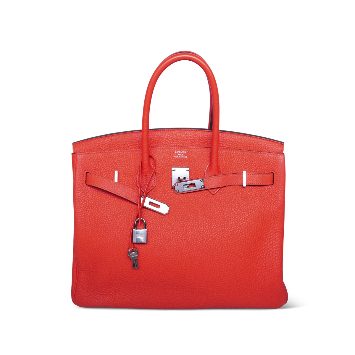 Birkin 35 Capucine Togo Palladium Plated P Square Stamp