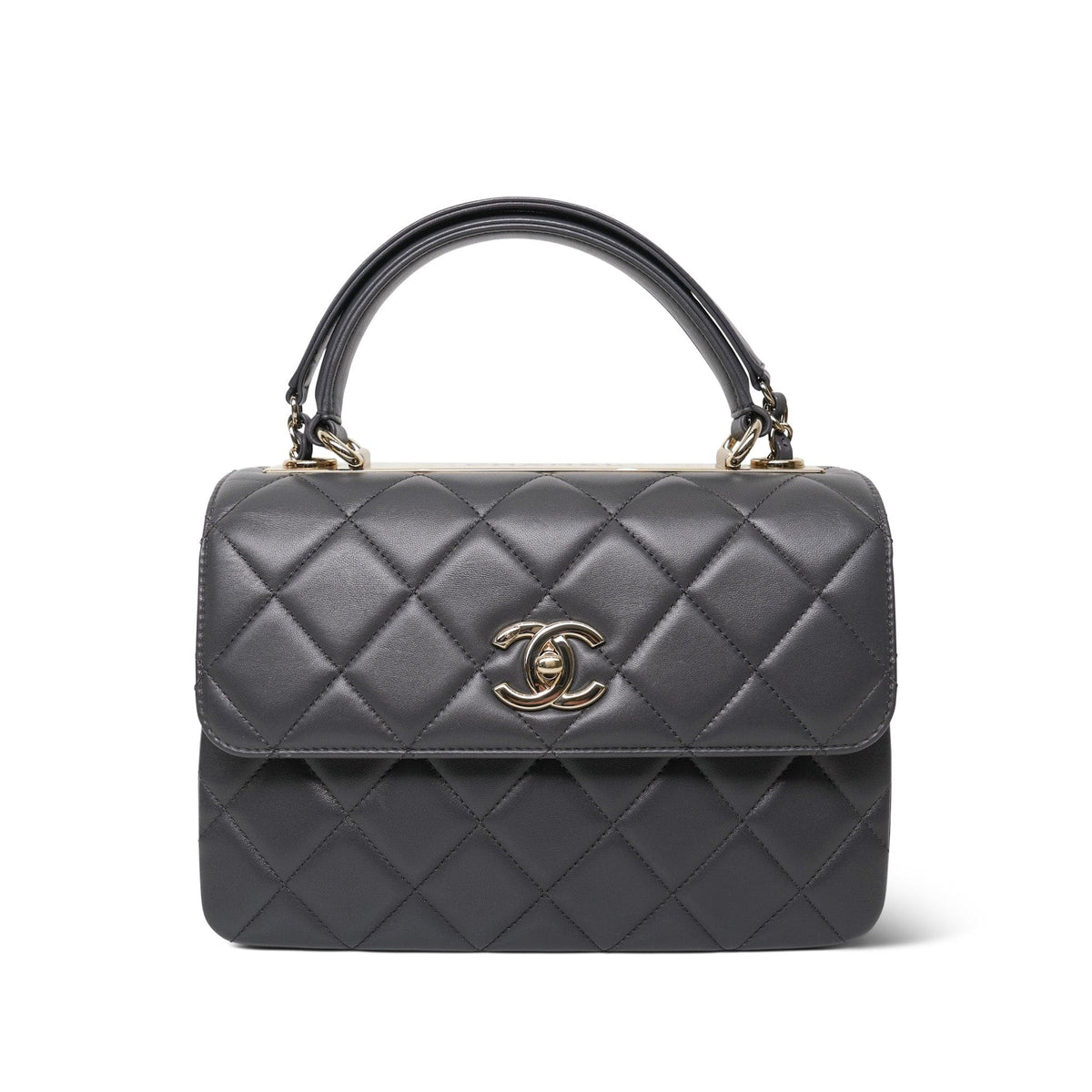 Grey Lambskin Quilted Trendy CC Small Light Gold Hardware