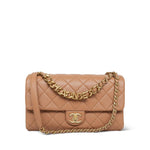 Product image 1 of 14: 23P Caramel Lambskin Quilted Spellout Chain Single Flap Bag AGHW