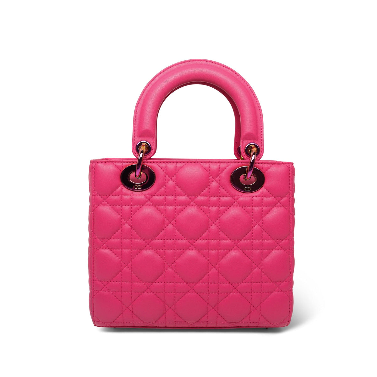 Pink Cannage Lambskin Lady Dior Small Rainbow Hardware