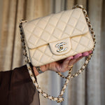 Product image 10 of 17: Light Beige Lambskin Quilted Mini Square Flap LGHW