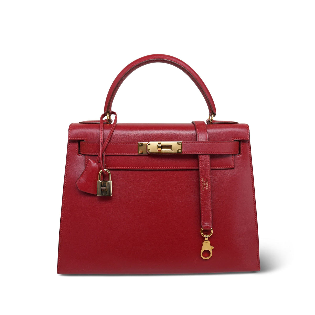Kelly Sellier 28 Rouge Box Calfskin Gold Plated V Stamp
