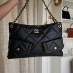 Product image 10 of 15: 25K Black Lambskin Quilted Hobo Shopping Bag Large AGHW