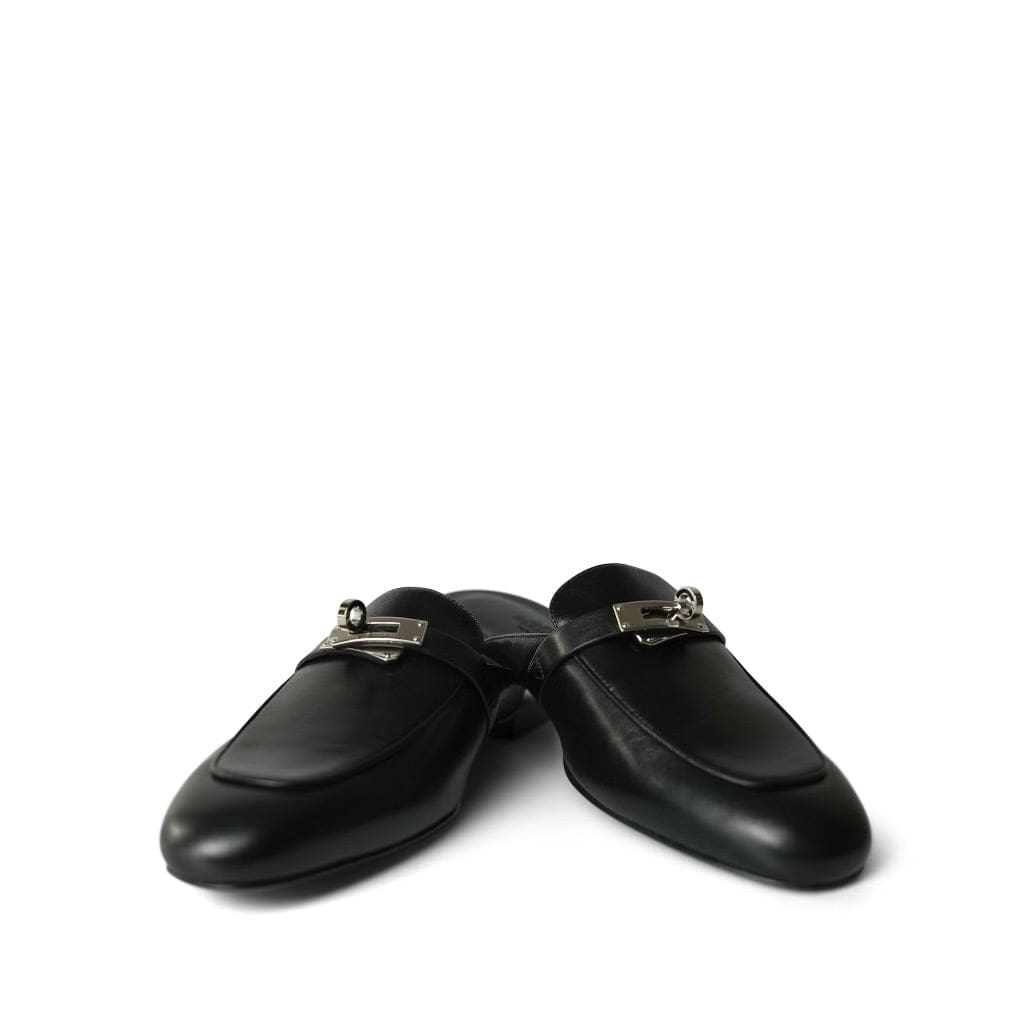 Black Oz Mule Sandals Palladium Plated Hardware Size 39