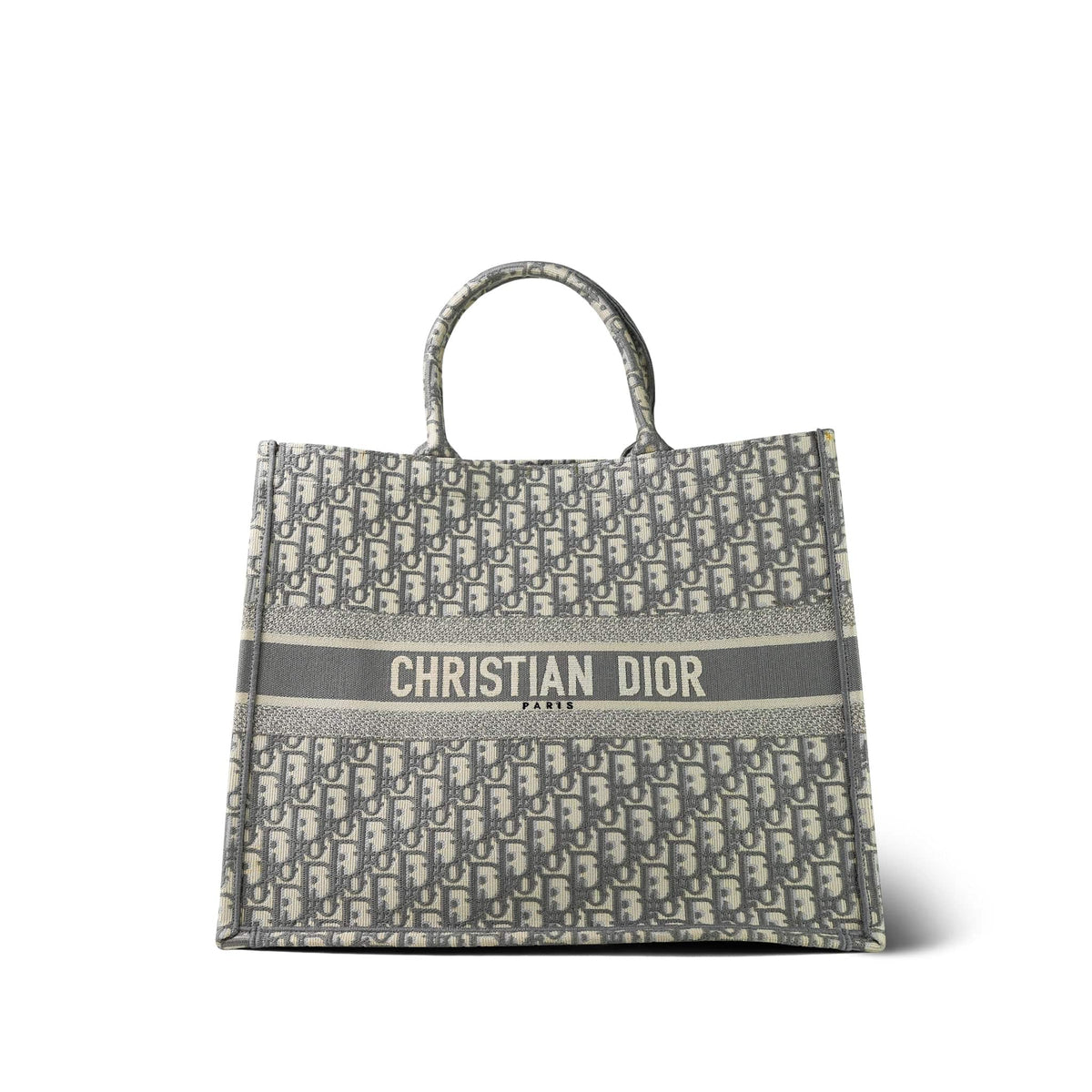 Dior Ecru and Gray Dior Oblique Embroidery Book Tote Large
