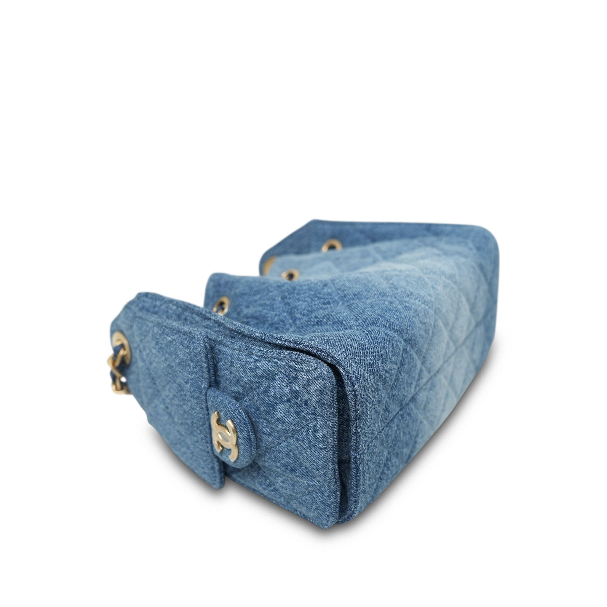 26P Blue Washed Denim Quilted 25 Hobo Bag Mini Aged Gold Hardware