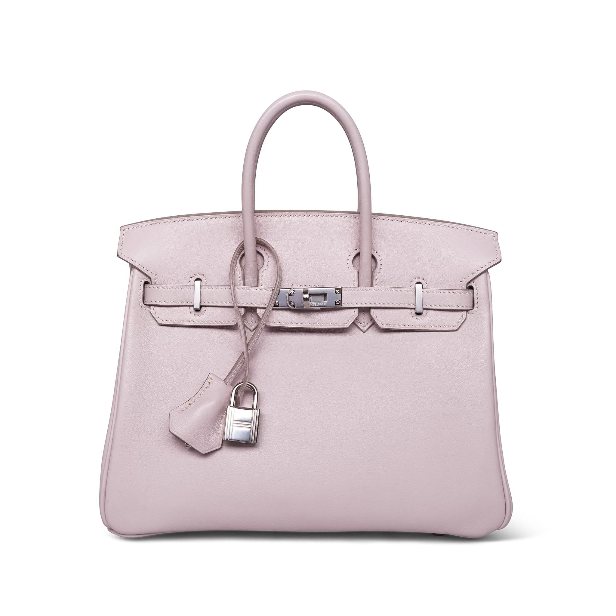 Product image 1 of 25: Birkin 25 Rose Dragee Swift Palladium Plated K Square Stamp