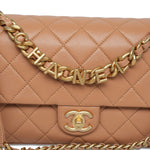 Product image 2 of 14: 23P Caramel Lambskin Quilted Spellout Chain Single Flap Bag AGHW