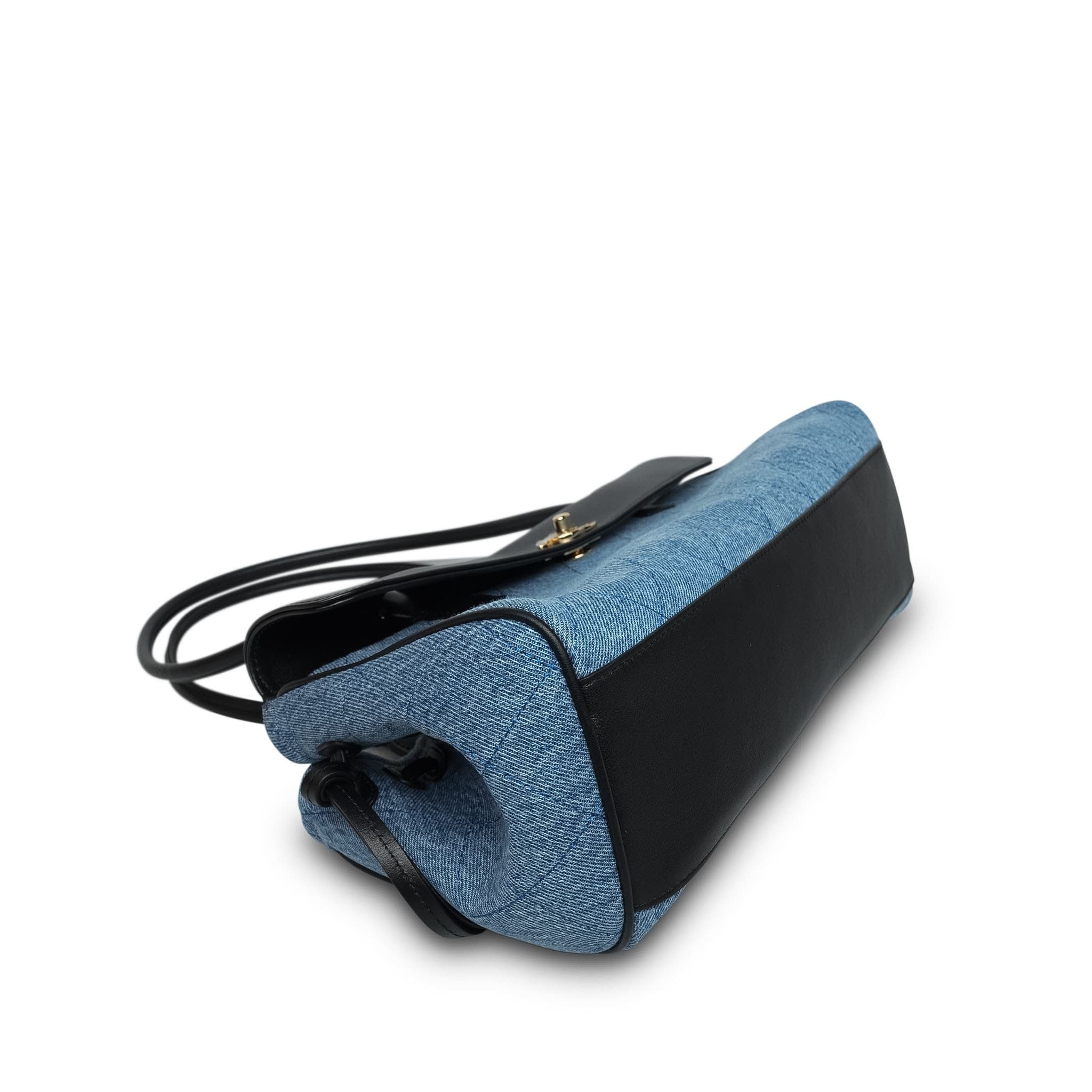 Product image 8 of 16: 26A Black Calfskin/ Denim Quilted Urban Essentials Shopping Bag Small Gold Hardware
