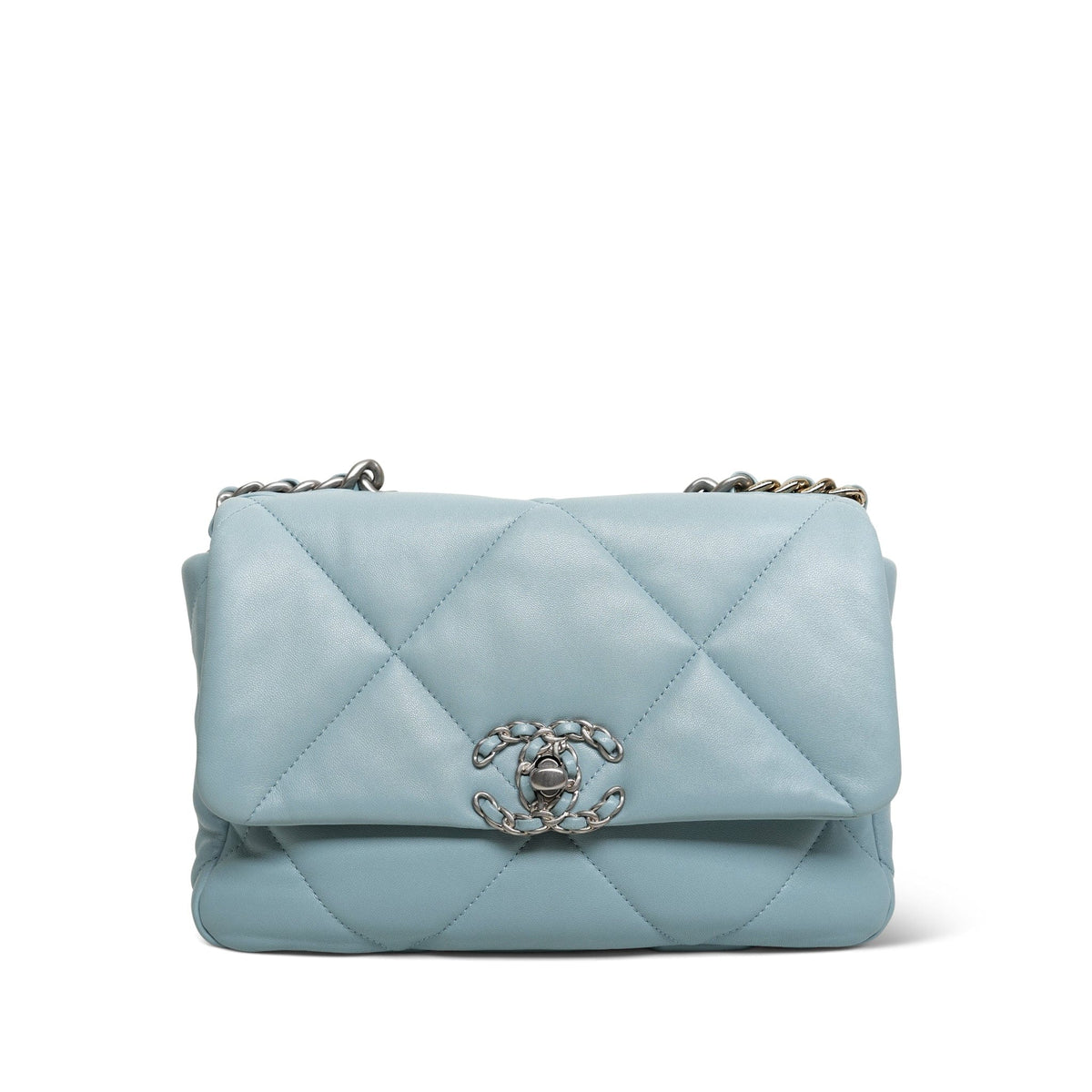 22B Light Blue Lambskin Quilted 19 Flap Small MHW