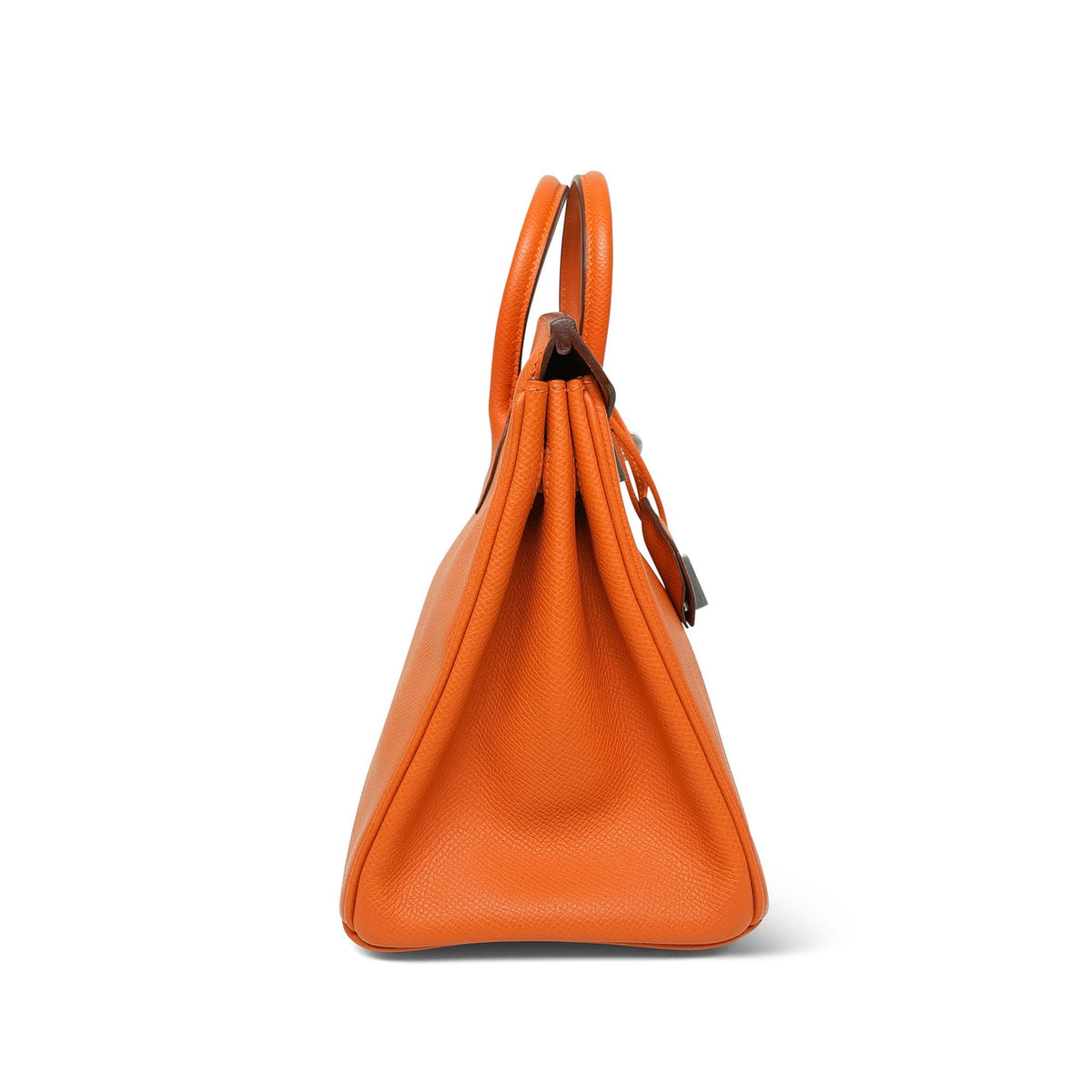 Birkin 25 Orange Epsom Palladium Plated L Square Stamp