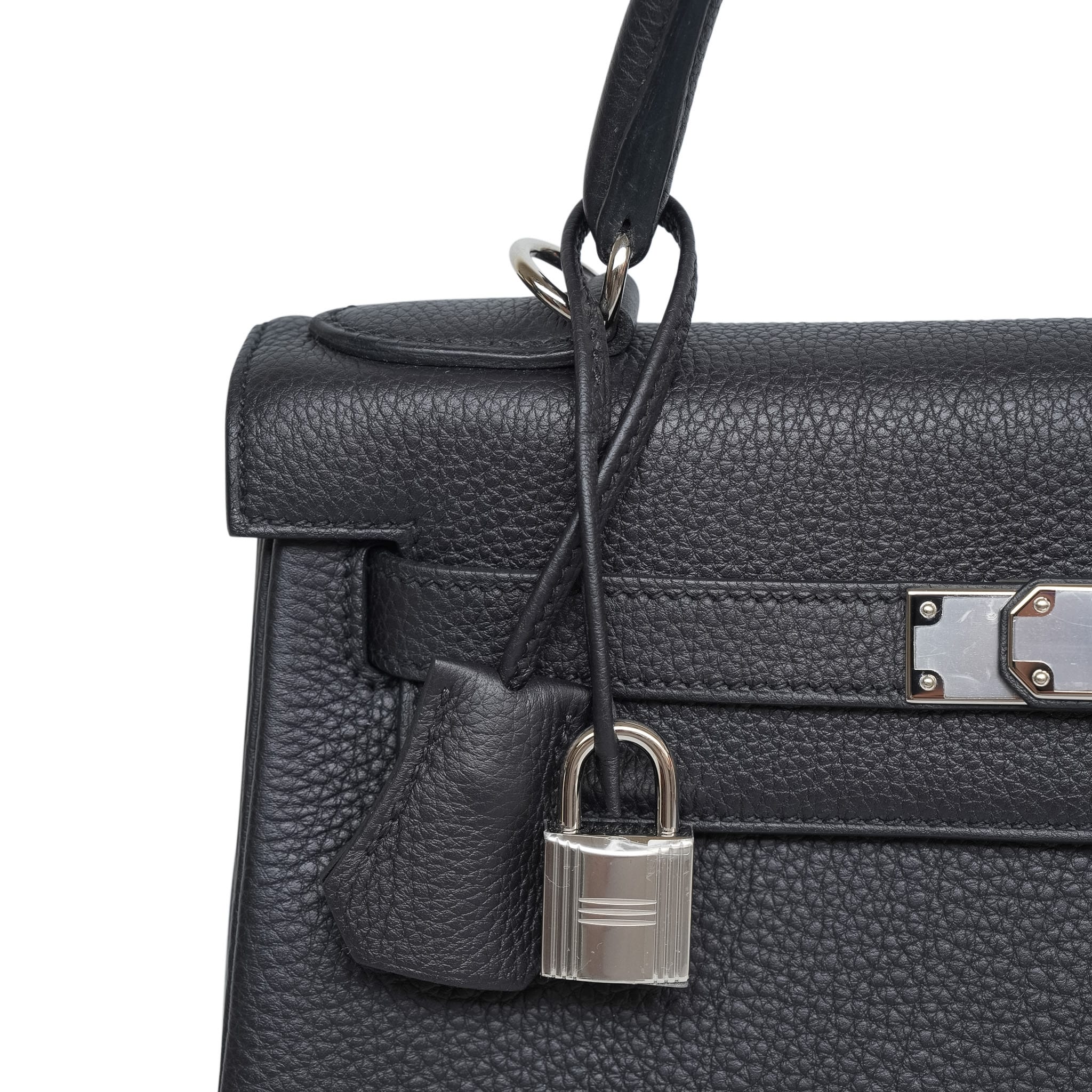 Product image 5 of 16: Kelly Retourne 28 Black Veau Togo Palladium Plated K Stamp