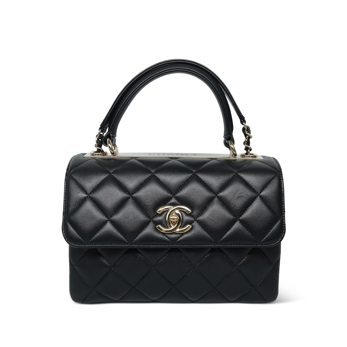 Black Lambskin Quilted Small Trendy CC LGHW