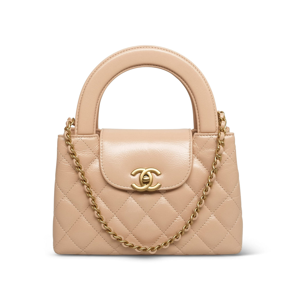 Beige Clair Crumpled Calfskin Quilted Kelly Shopper Small AGHW
