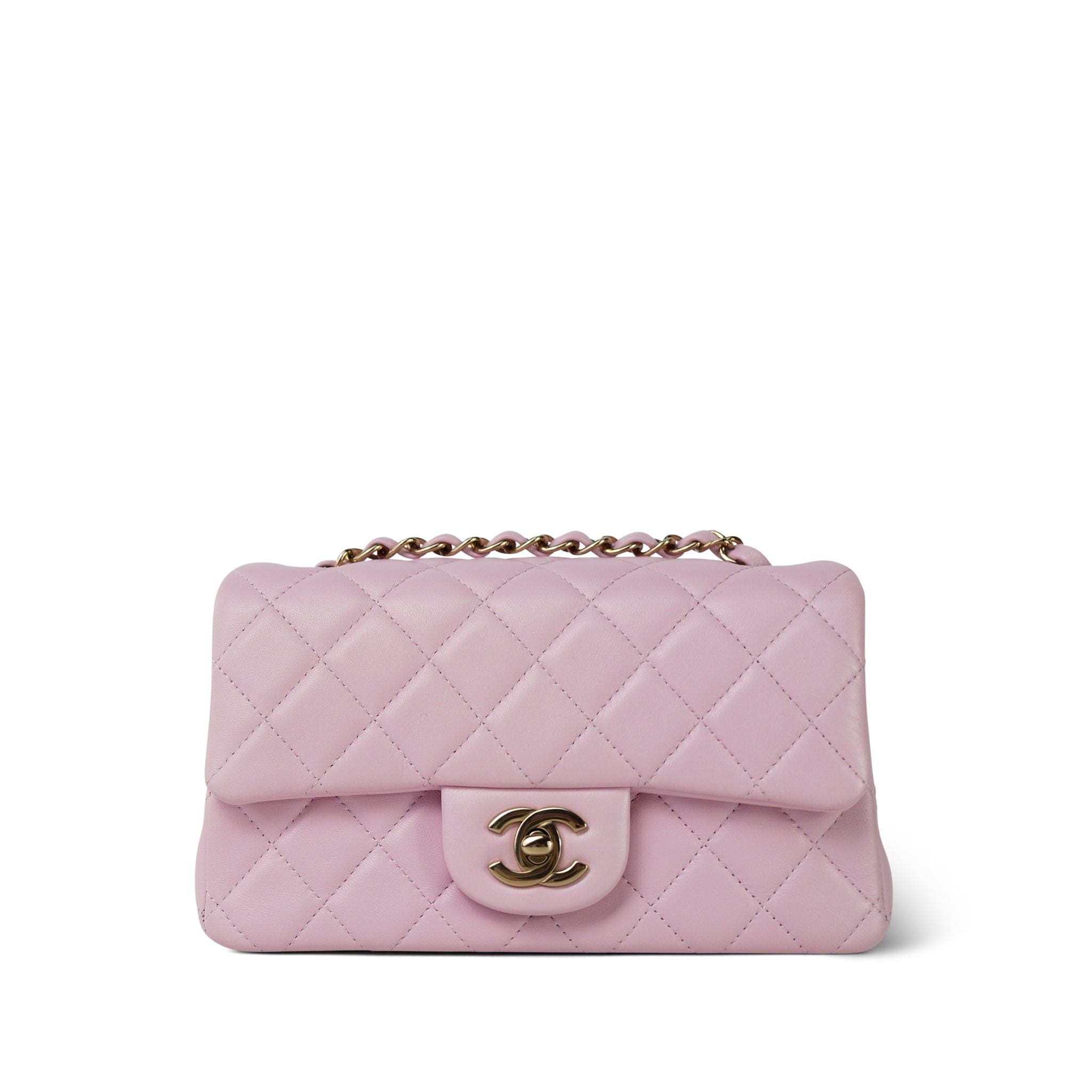 24S Light Pink Lambskin Quilted Mini Rectangular Flap Light