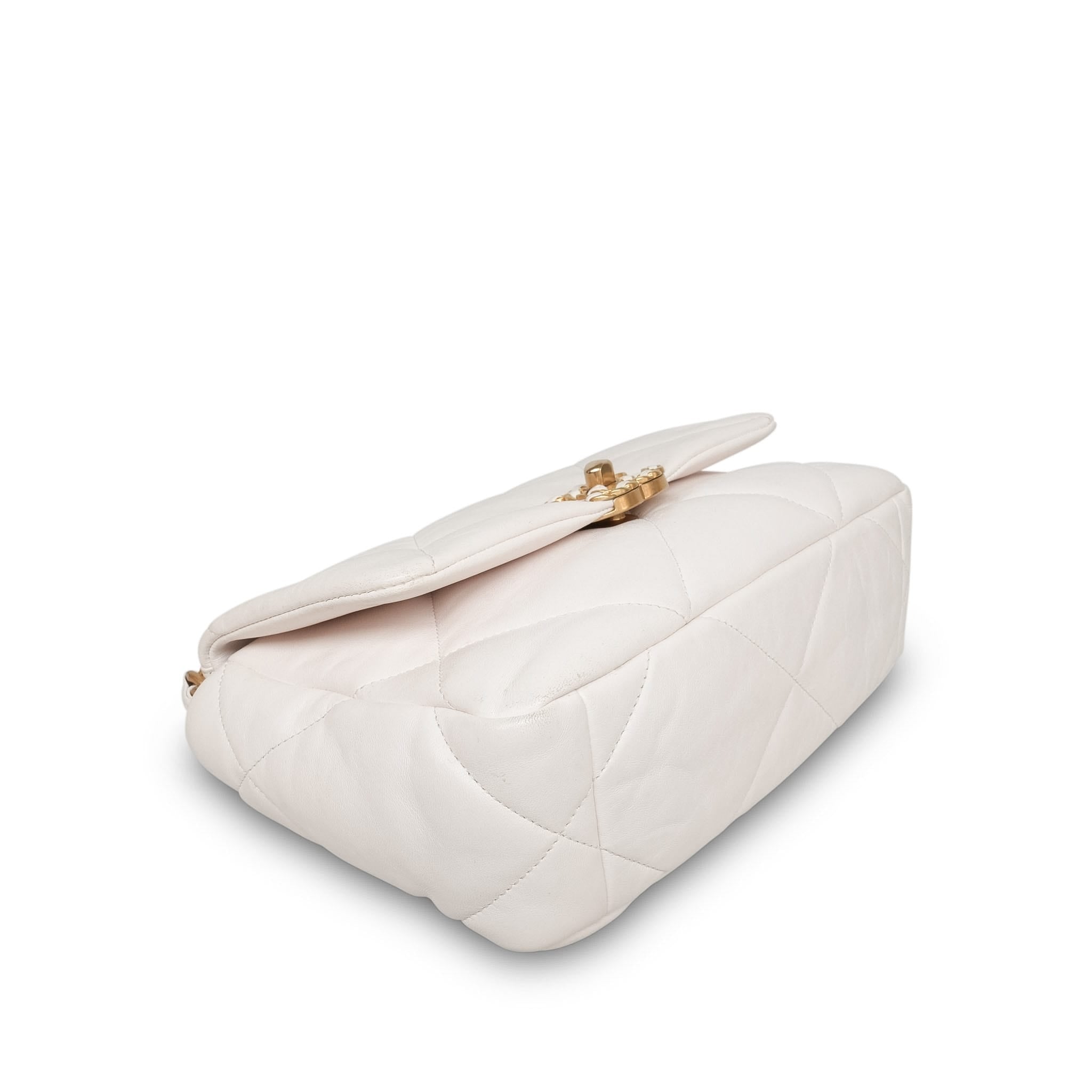 White Lambskin Quilted 19 Flap Small Mixed HW