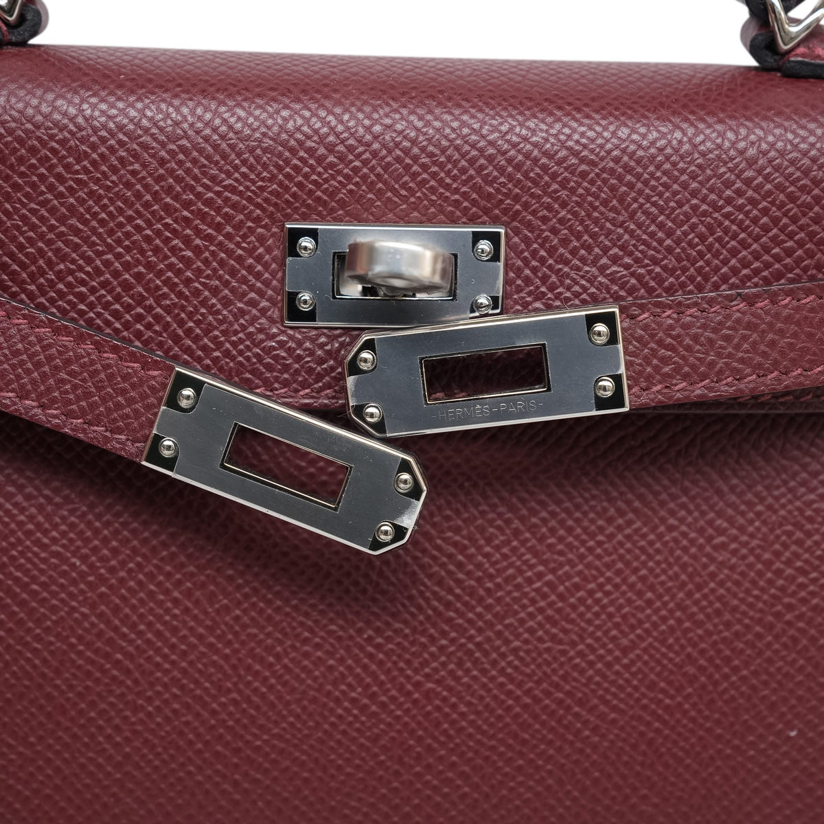 Mini Kelly Sellier Rouge H Epsom Palladium Plated B Stamp