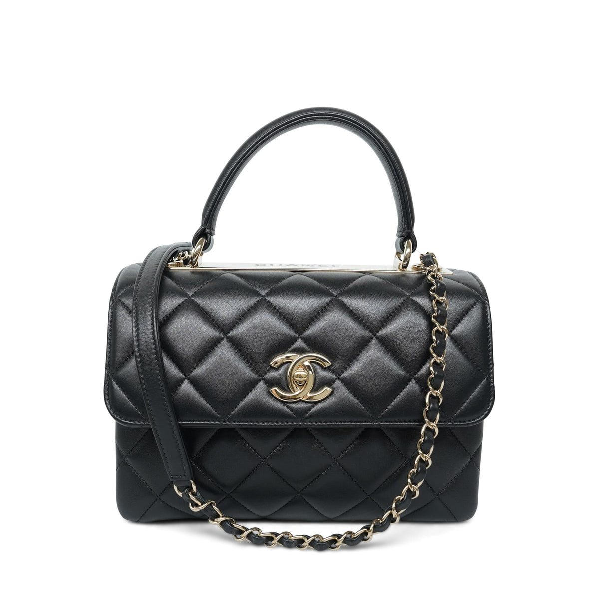 Black Lambskin Quilted Small Trendy CC LGHW