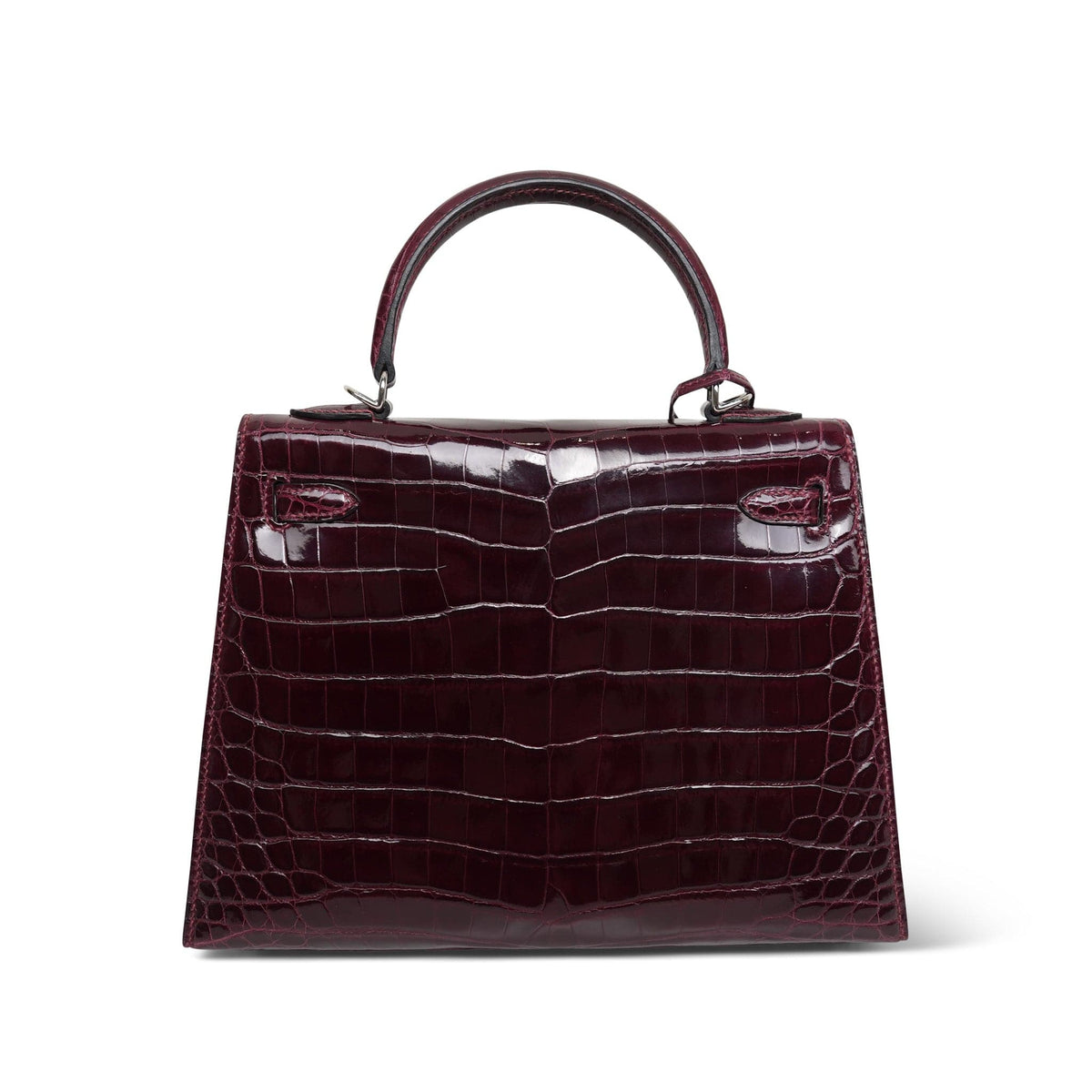 Kelly Sellier 25 Bordeaux Crocodile Niloticus Palladium Plated T Stamp