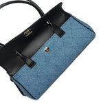 Product image 14 of 16: 26A Black Calfskin/ Denim Quilted Urban Essentials Shopping Bag Small Gold Hardware
