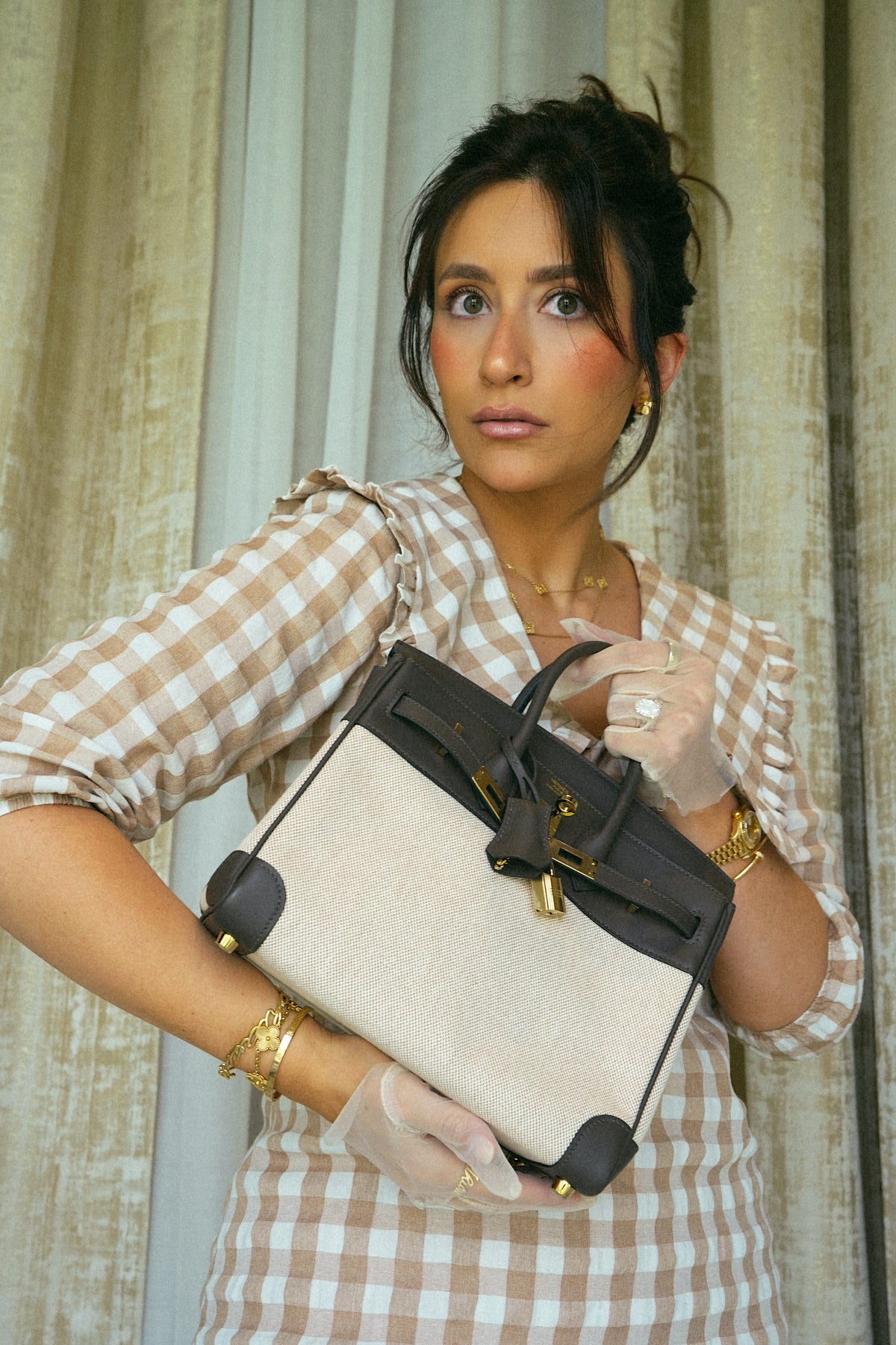 Birkin 25 Ecor Veau Swift/Ecru Beige Toile H Permabrass Plated W Stamp