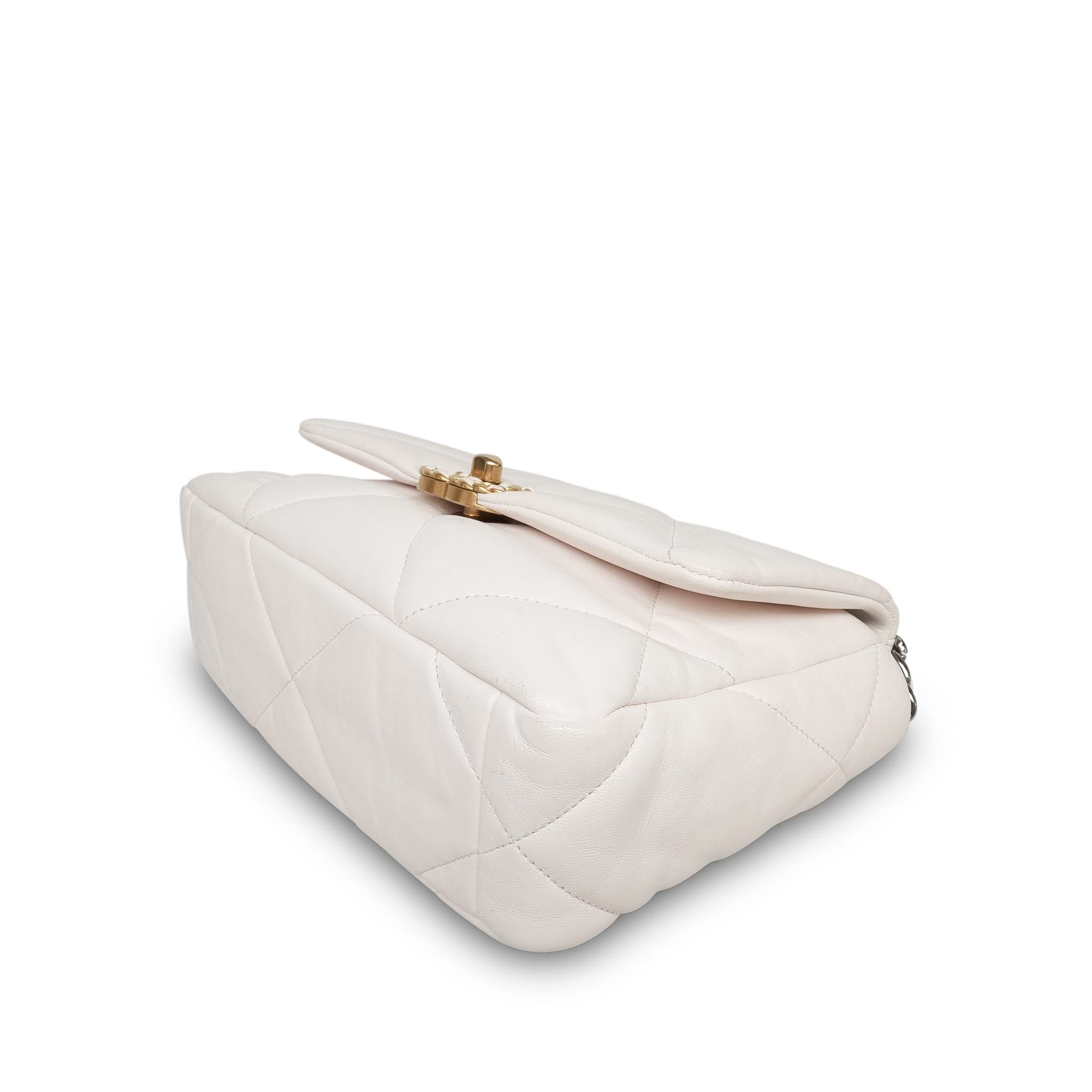 White Lambskin Quilted 19 Flap Small Mixed HW