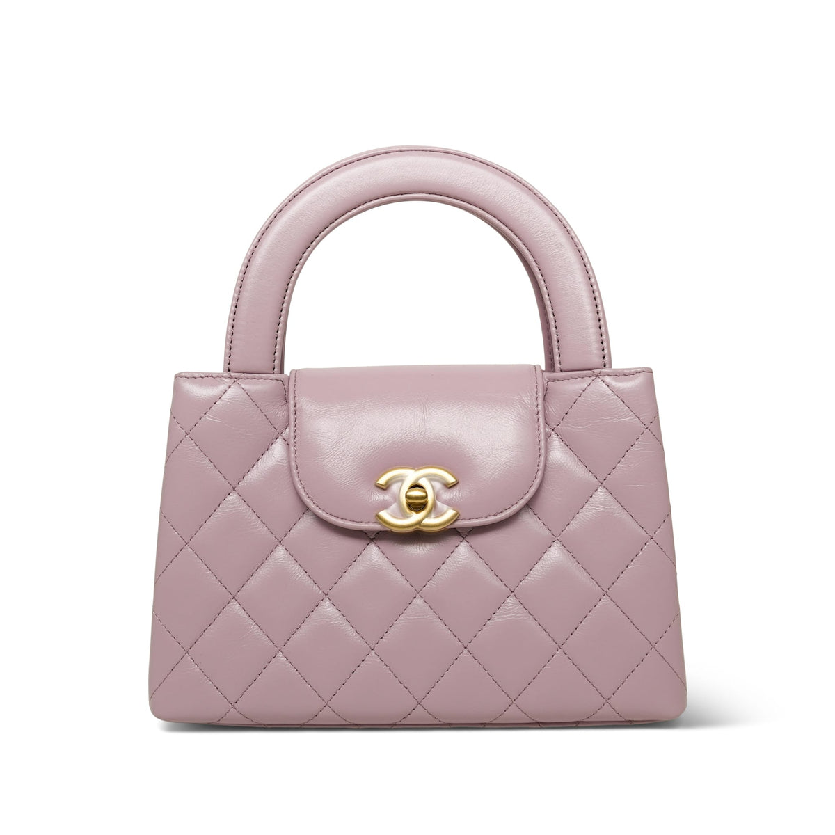 Light Pink/ Lilac Calfskin Quilted Kelly Shopper Small Aged Gold Hardware
