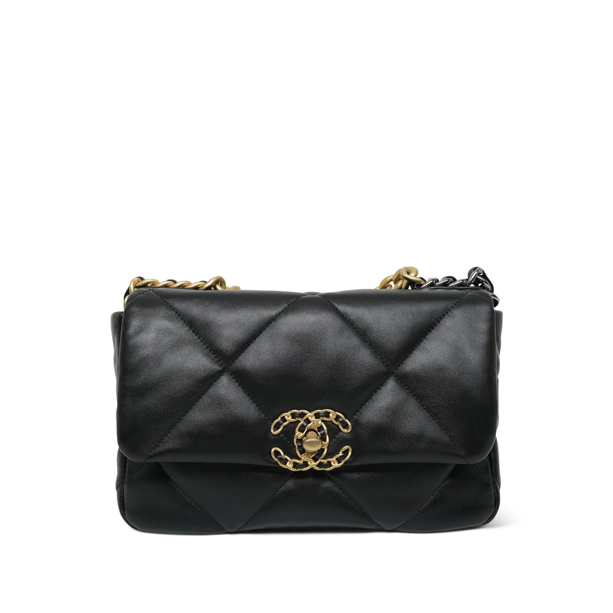 22C Black Lambskin Quilted Small 19 Flap Mixed Hardware