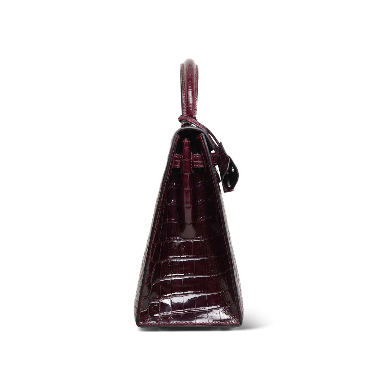 Kelly Sellier 25 Bordeaux Crocodile Niloticus Palladium Plated T Stamp