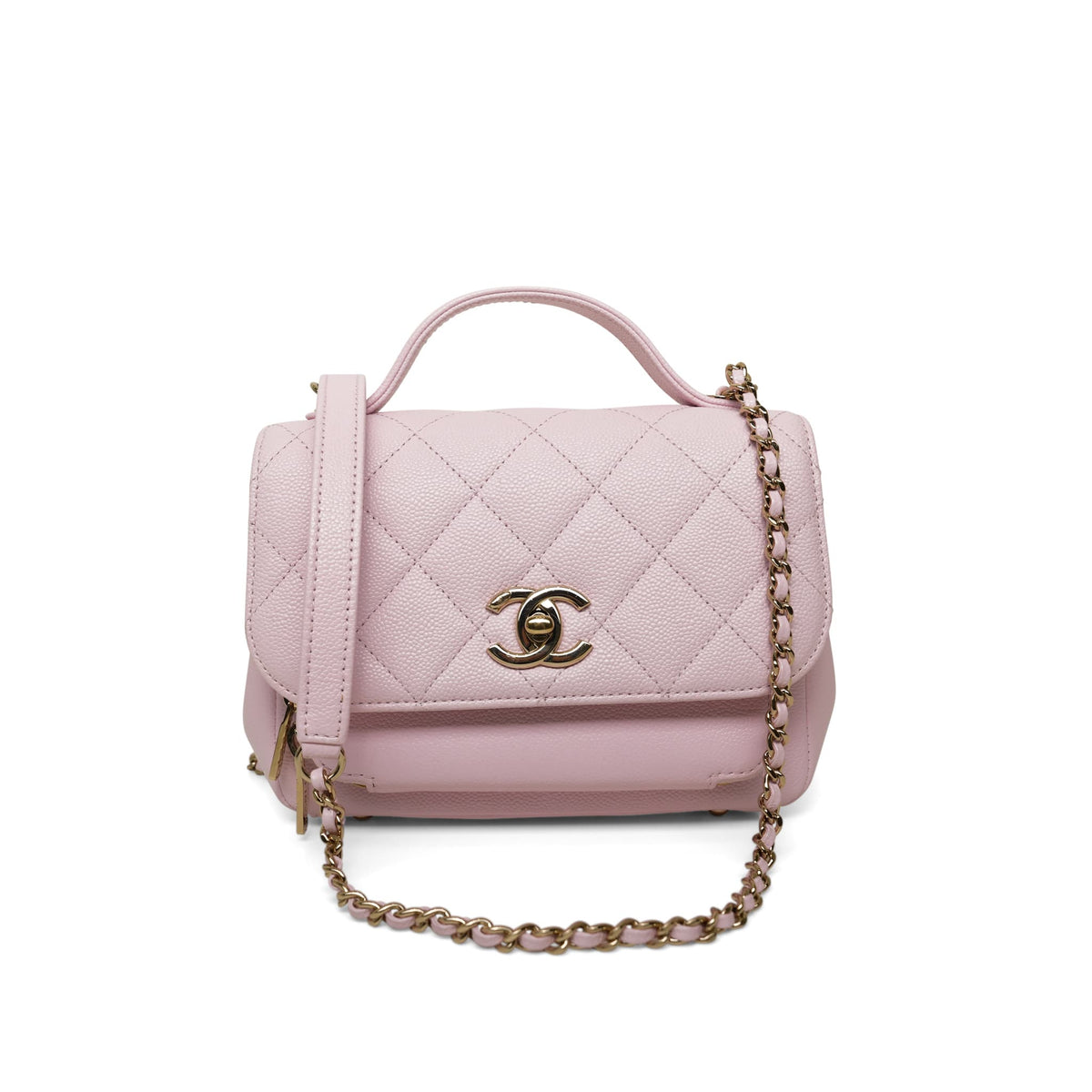Light Pink Caviar Quilted Business Affinity Flap Small Light Gold Hardware