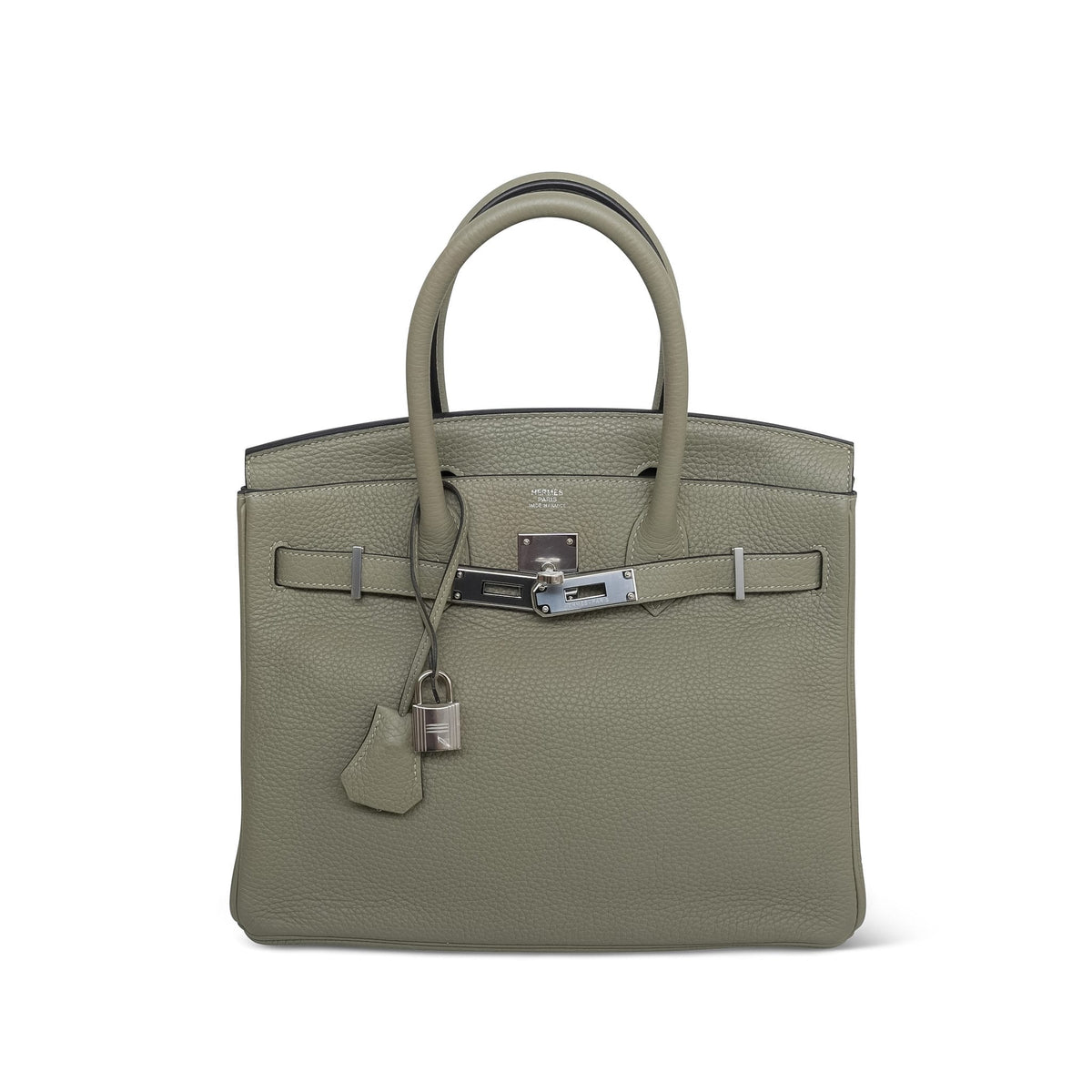 Birkin 30 Sauge Clemence Palladium Plated X Stamp