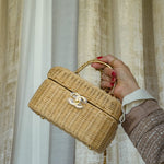 Product image 10 of 17: Braided Rattan Cruise Vanity Case Aged Gold Hardware