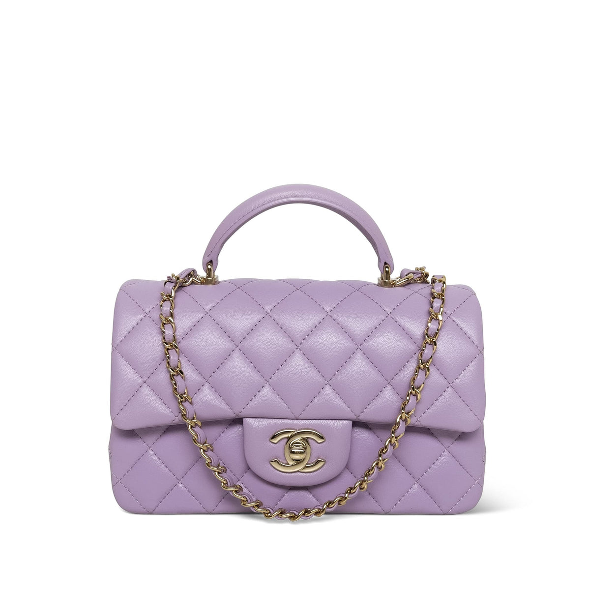 24P Purple Lambskin Quilted Mini Top Handle LGHW