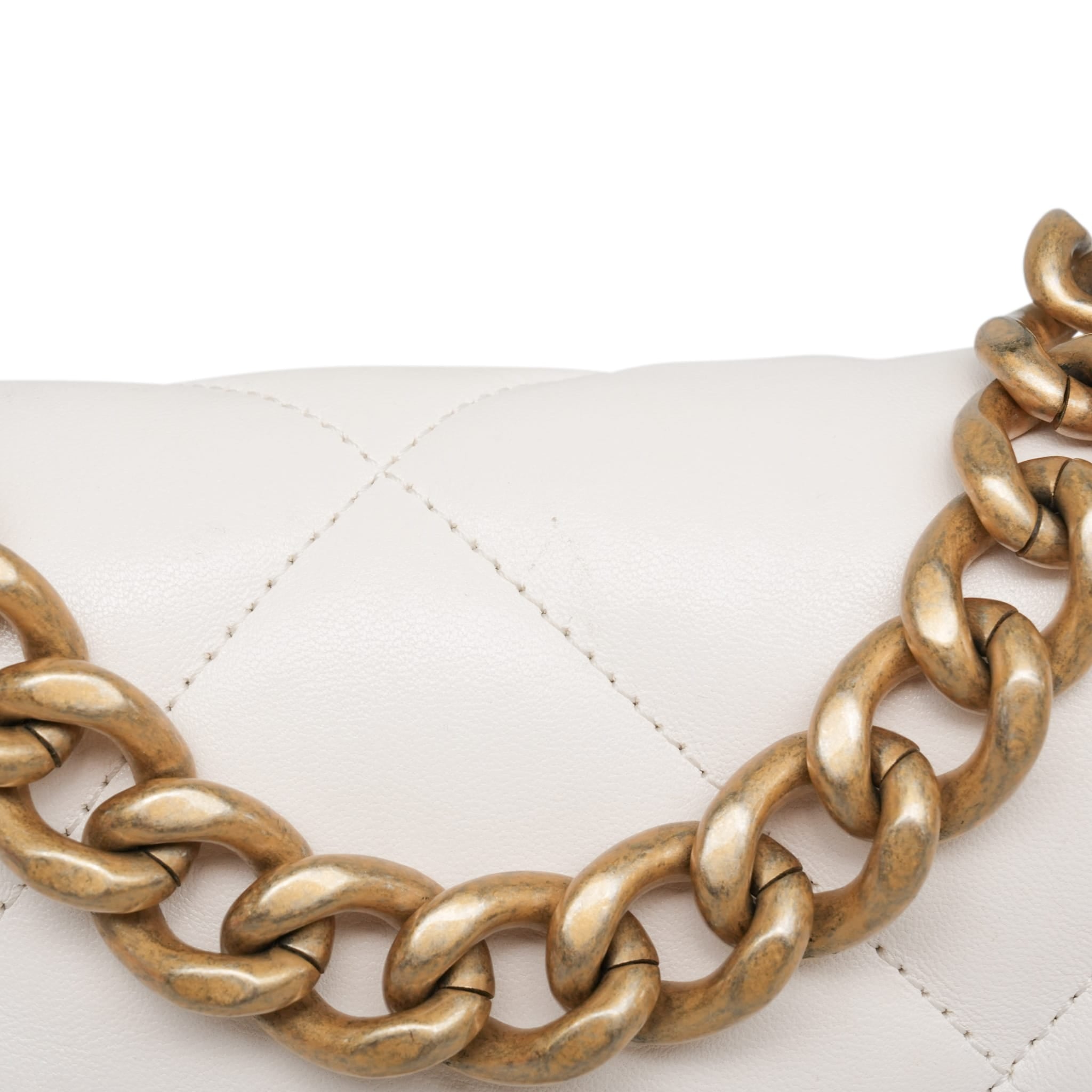White Lambskin Quilted 19 Flap Small Mixed HW