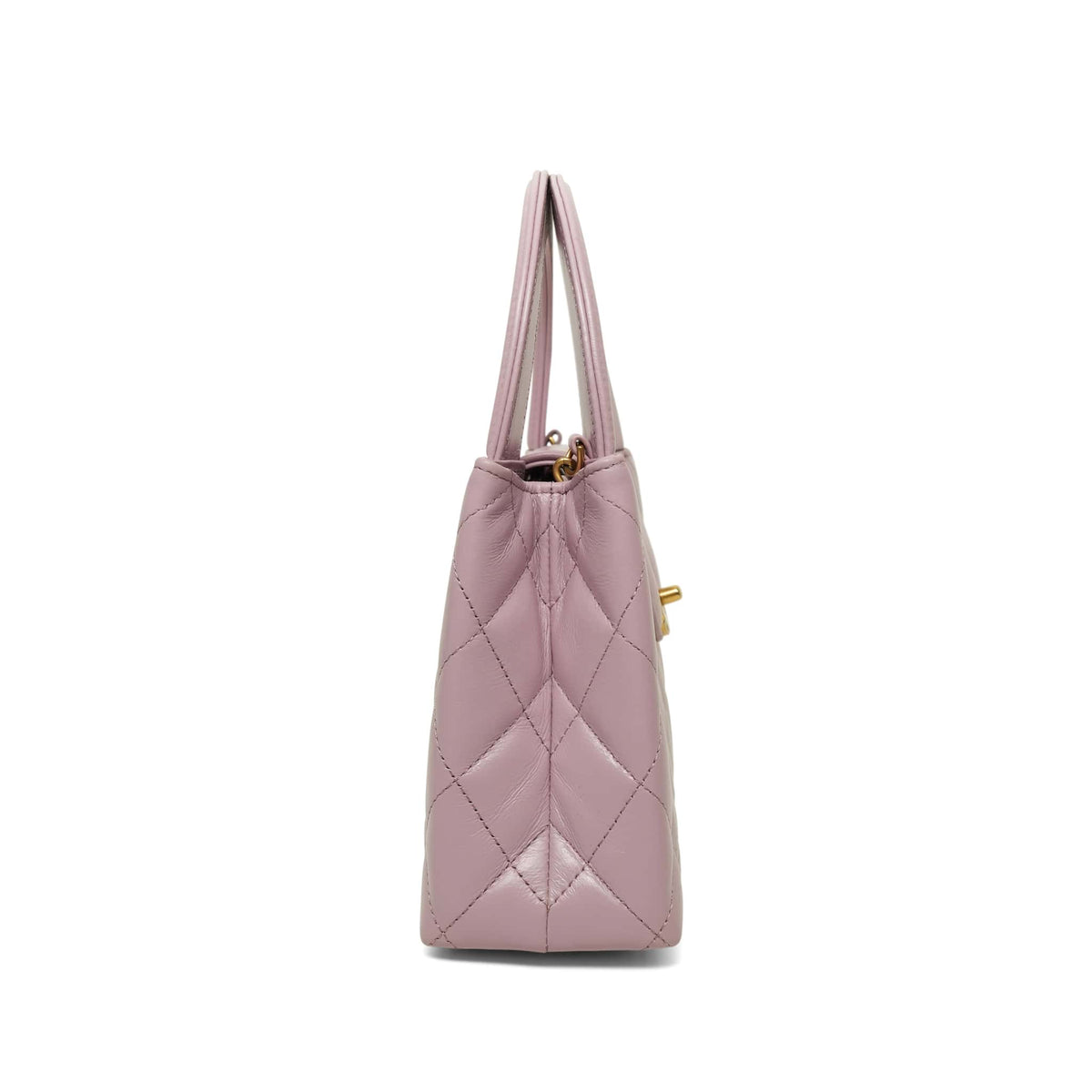 Light Pink/ Lilac Calfskin Quilted Kelly Shopper Small Aged Gold Hardware