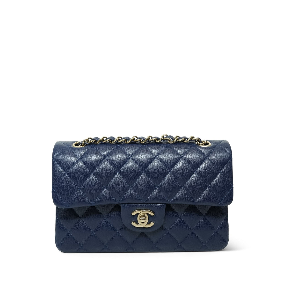 Navy Caviar Quilted Classic Flap Small LGHW