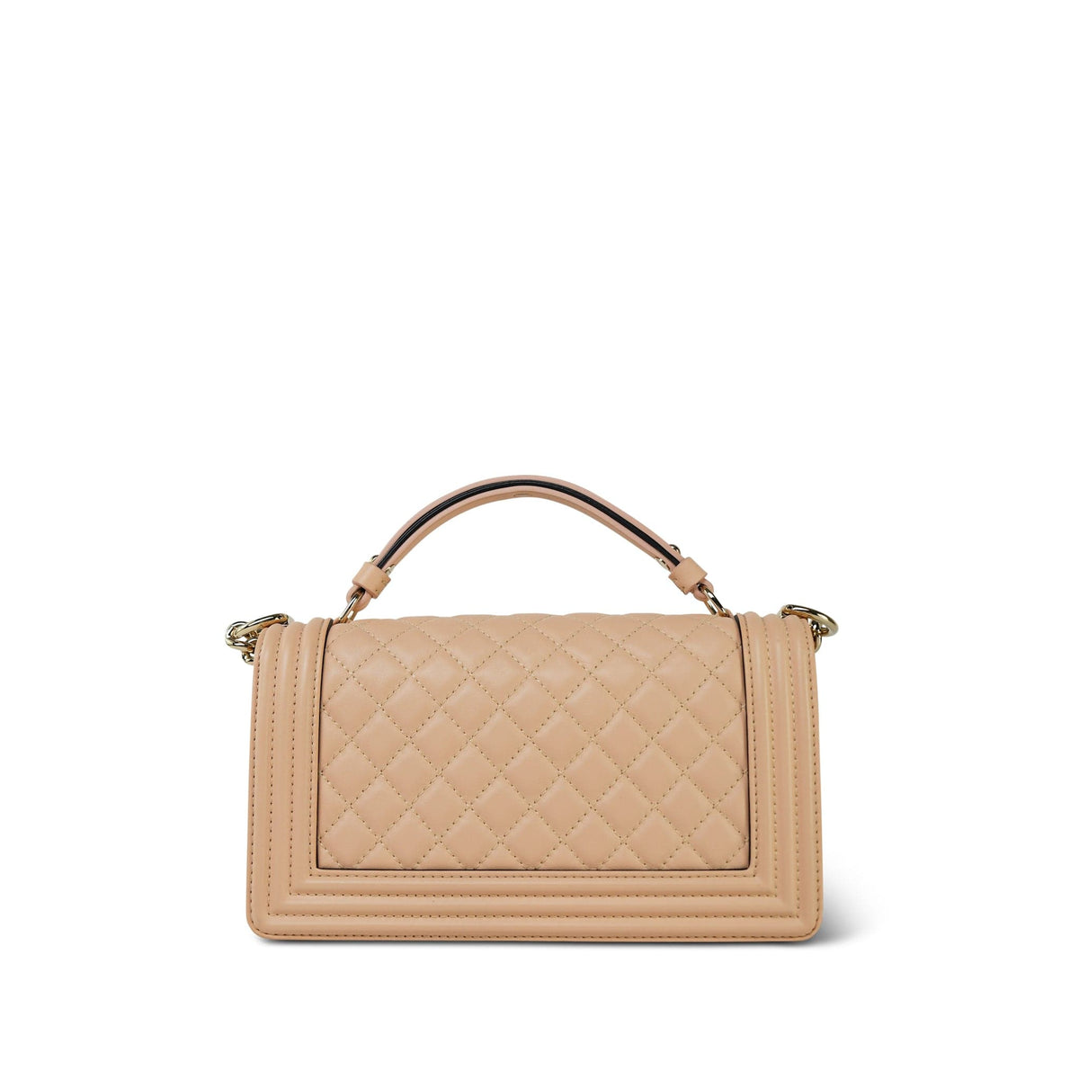 19S Beige Calfskin Quilted Top Handle Boy Bag Old Medium Light Gold Hardware