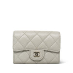 Product image 1 of 17: Light Grey Caviar Quilted Classic Flap Card Holder LGHW