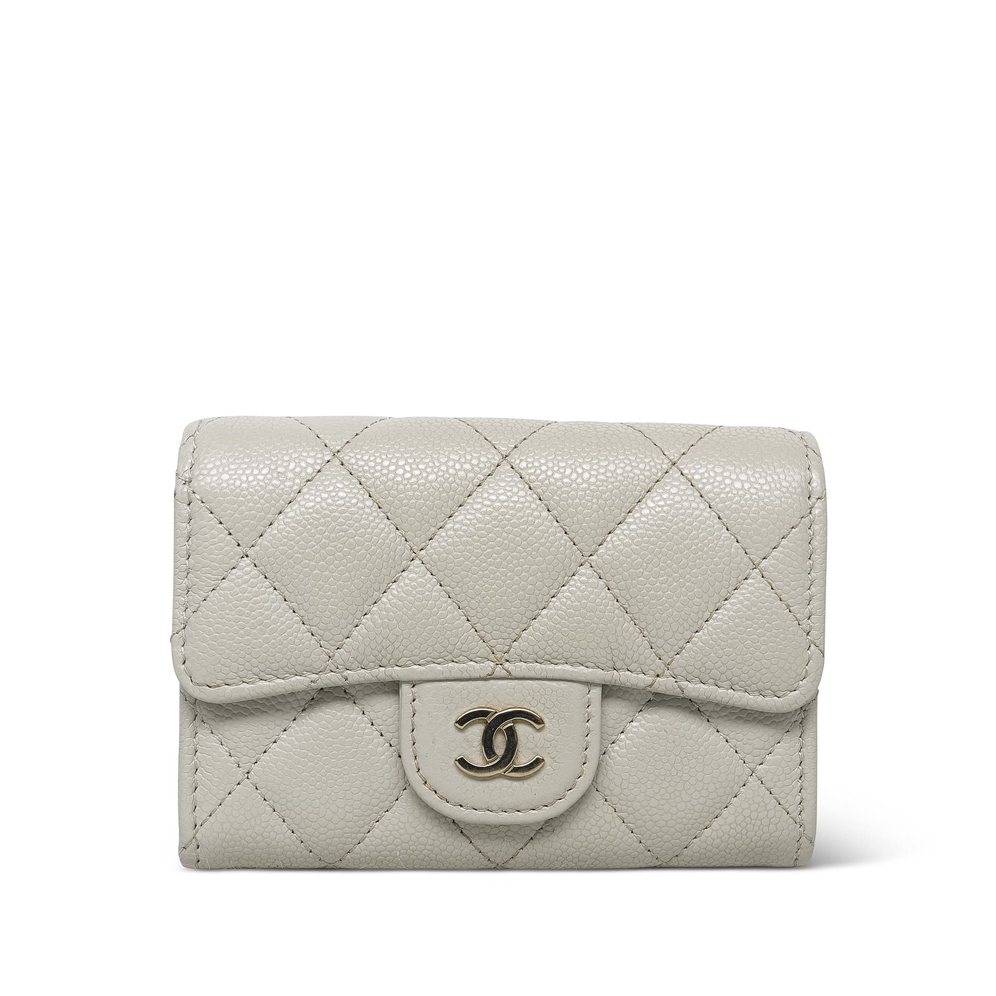 Product image 1 of 17: Light Grey Caviar Quilted Classic Flap Card Holder LGHW