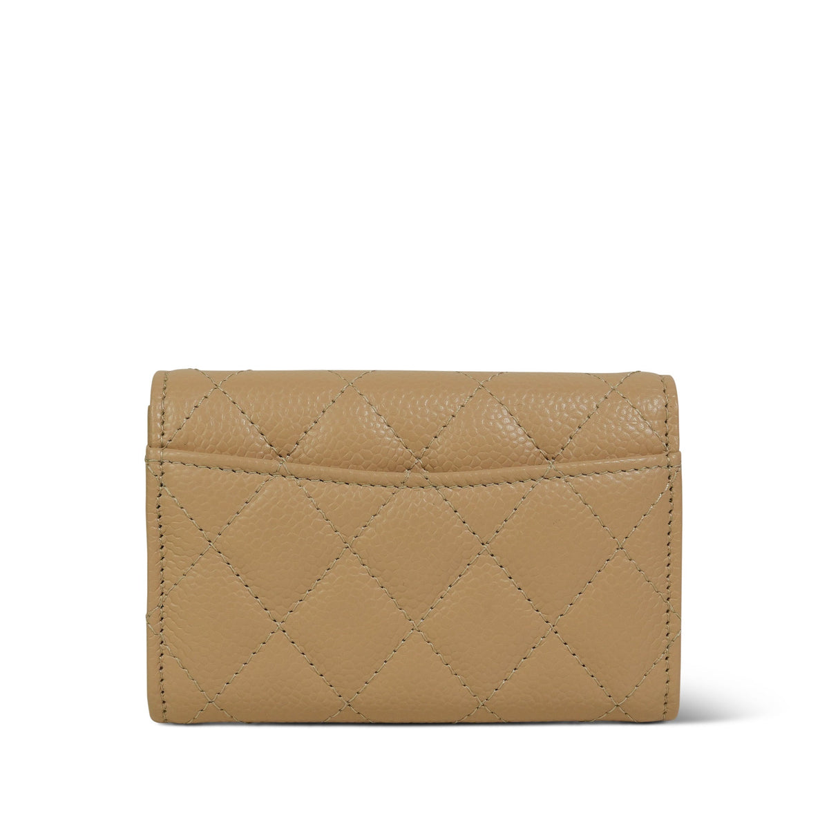 Beige Caviar Quilted Classic Flap Card Holder Silver Hardware