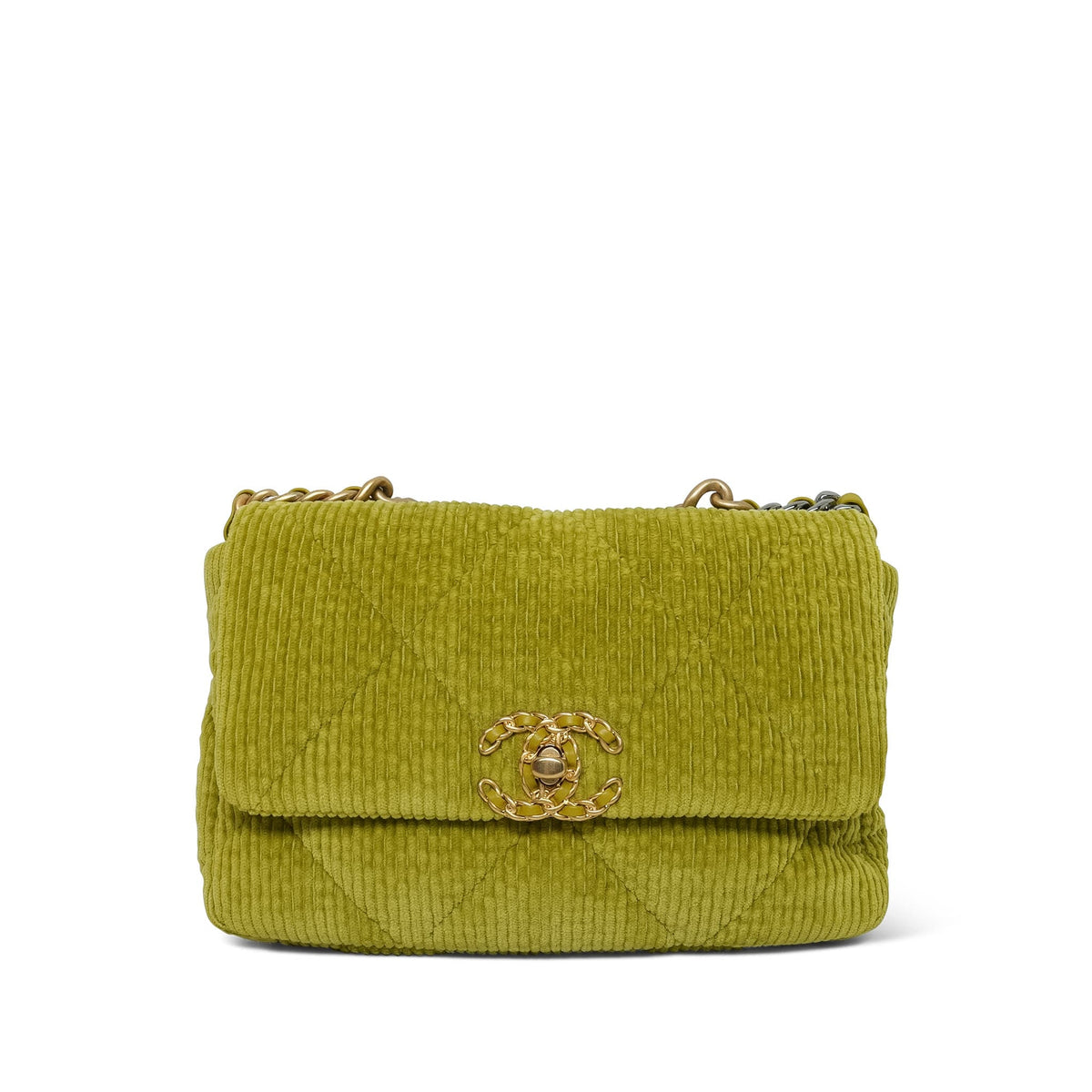 Green Corduroy Quilted 19 Flap Small Mixed Hardware