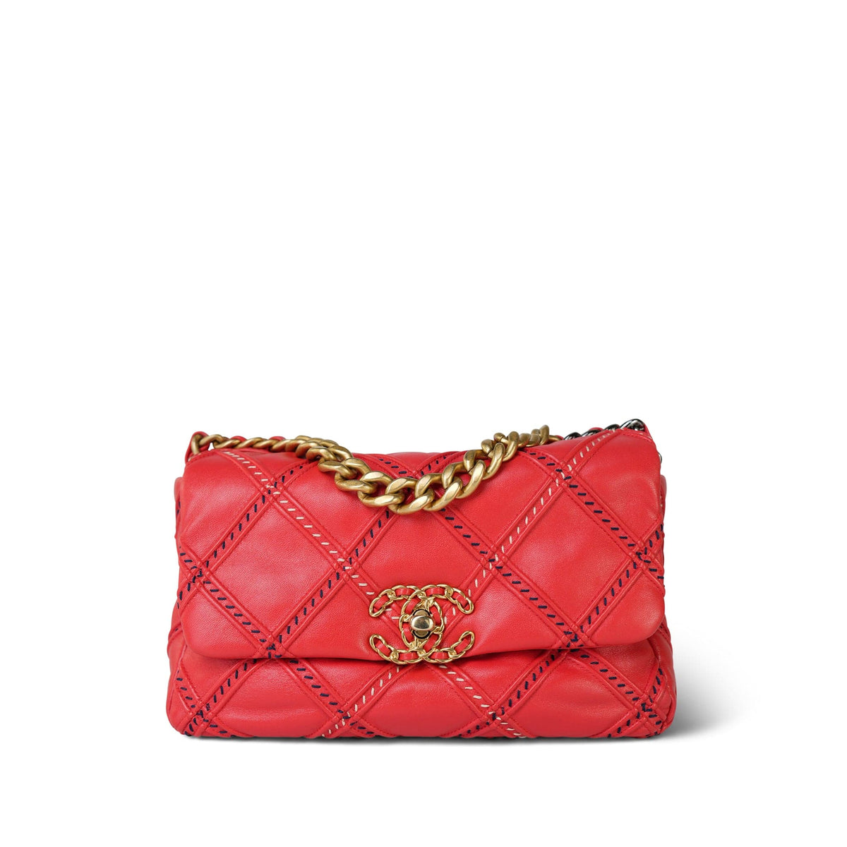 Coral Lambskin Quilted Wild Stitch 19 Flap Small Mixed Hardware