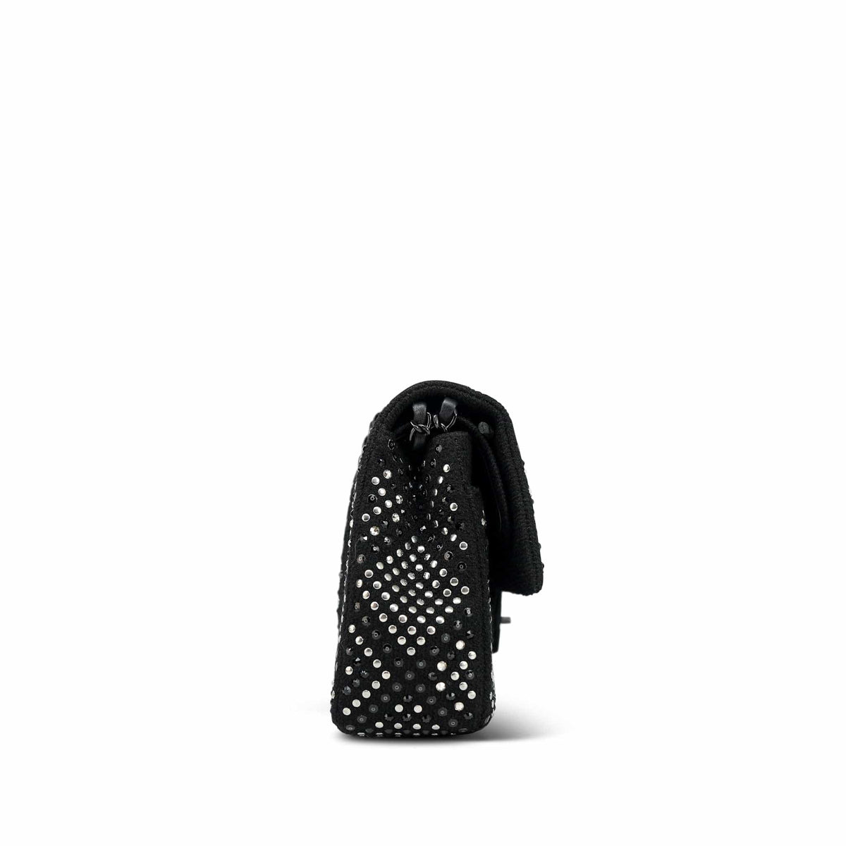 Black/Silver Strass Swarovski Crystal Black Tweed Quilted Medium Classic Flap Black Hardware