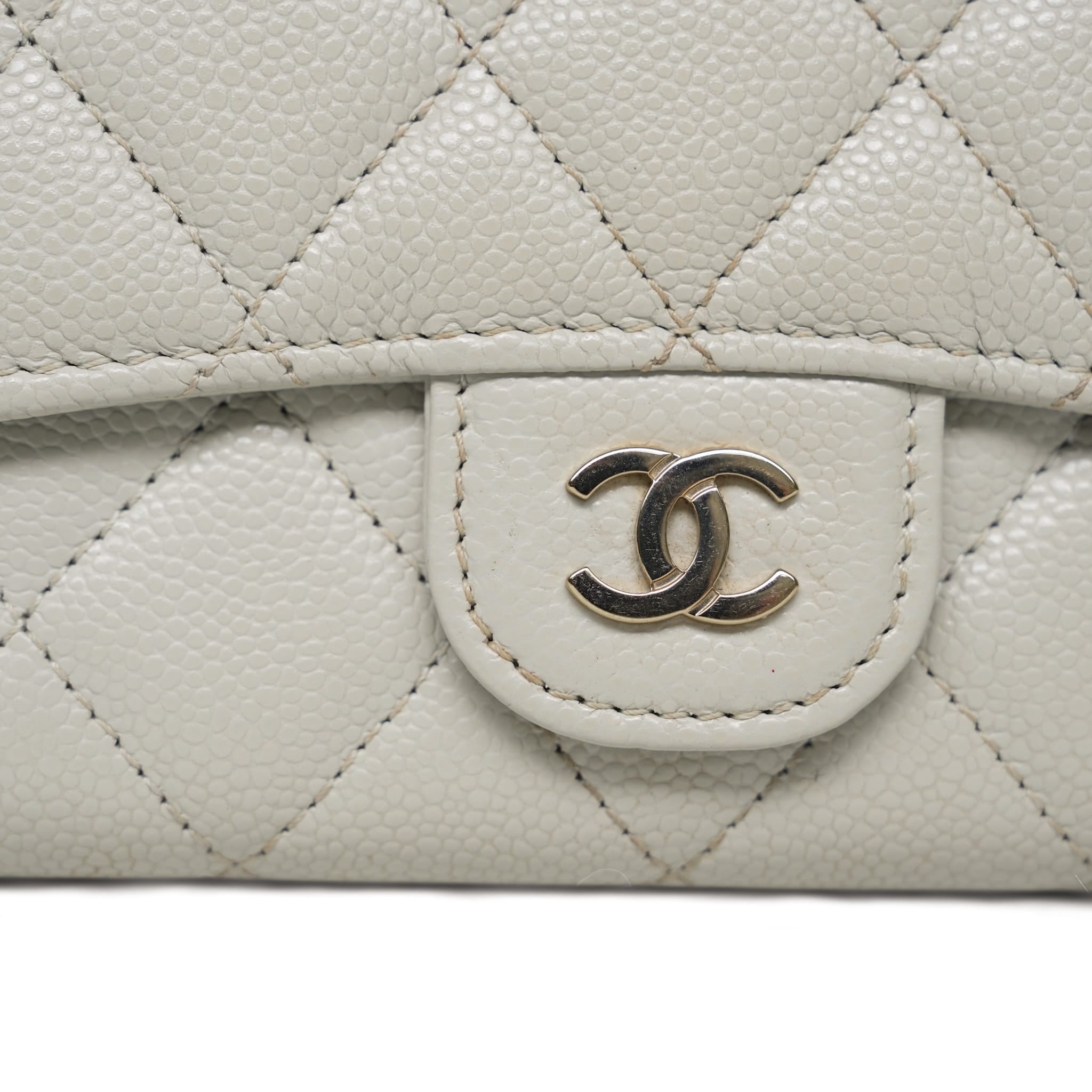 Product image 2 of 17: Light Grey Caviar Quilted Classic Flap Card Holder LGHW