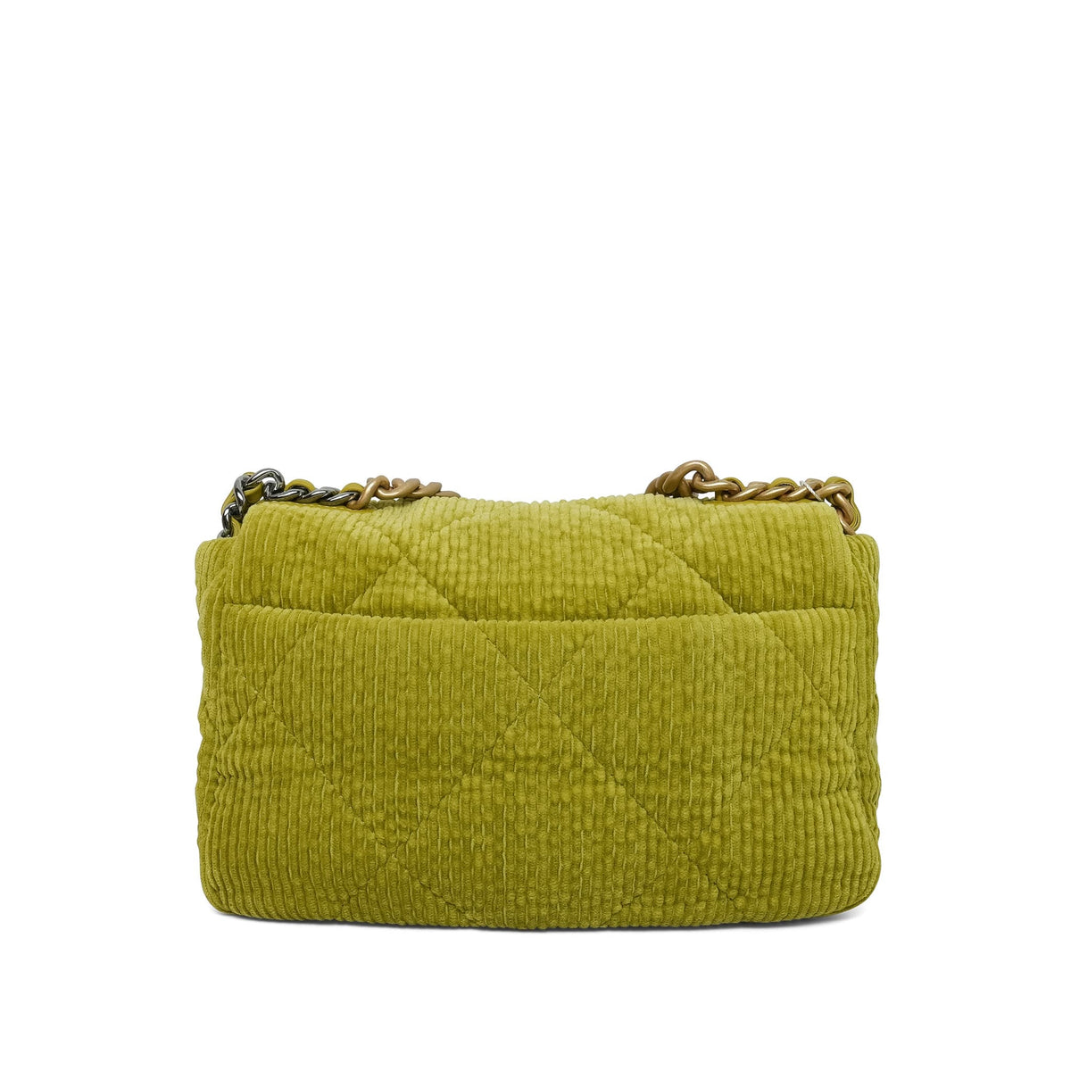 Green Corduroy Quilted 19 Flap Small Mixed Hardware