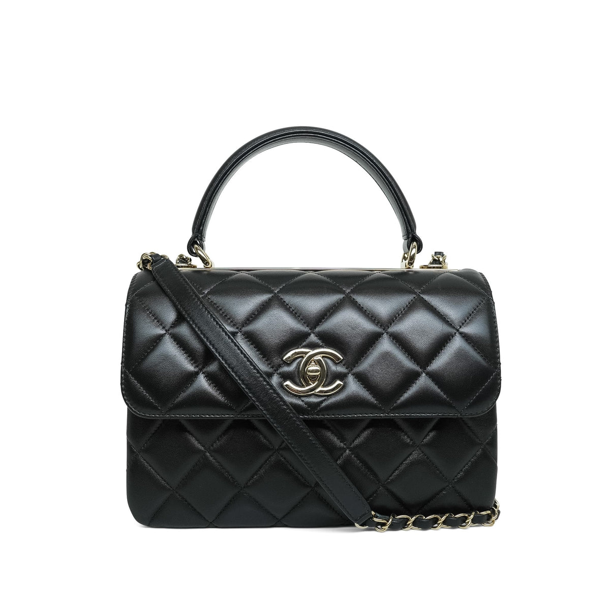Black Lambskin Quilted Small Trendy CC Light Gold HW
