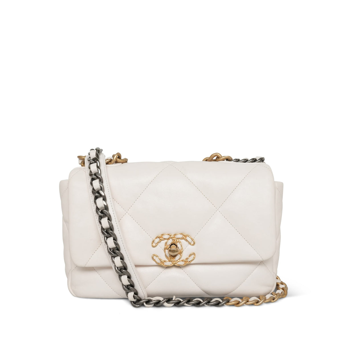 White Lambskin Quilted 19 Flap Small Mixed HW