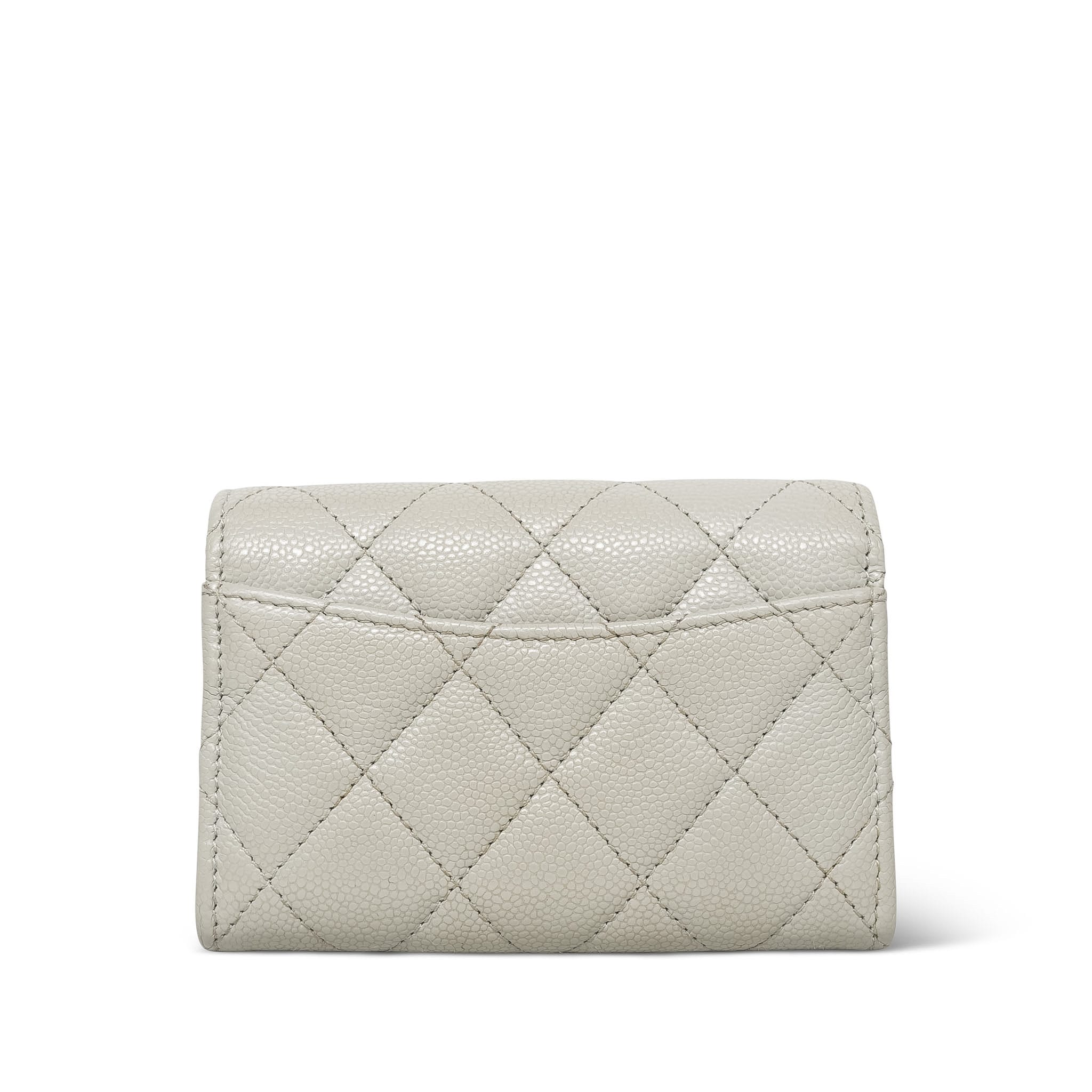 Product image 4 of 17: Light Grey Caviar Quilted Classic Flap Card Holder LGHW