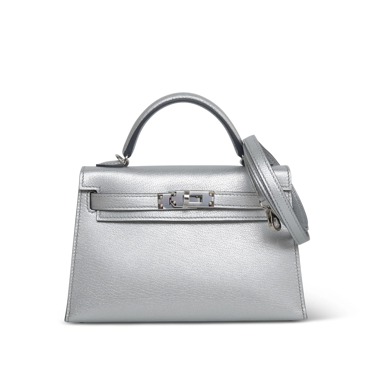 Mini Kelly Sellier Argent Chevre Chamkilight Palladium Plated G Stamp