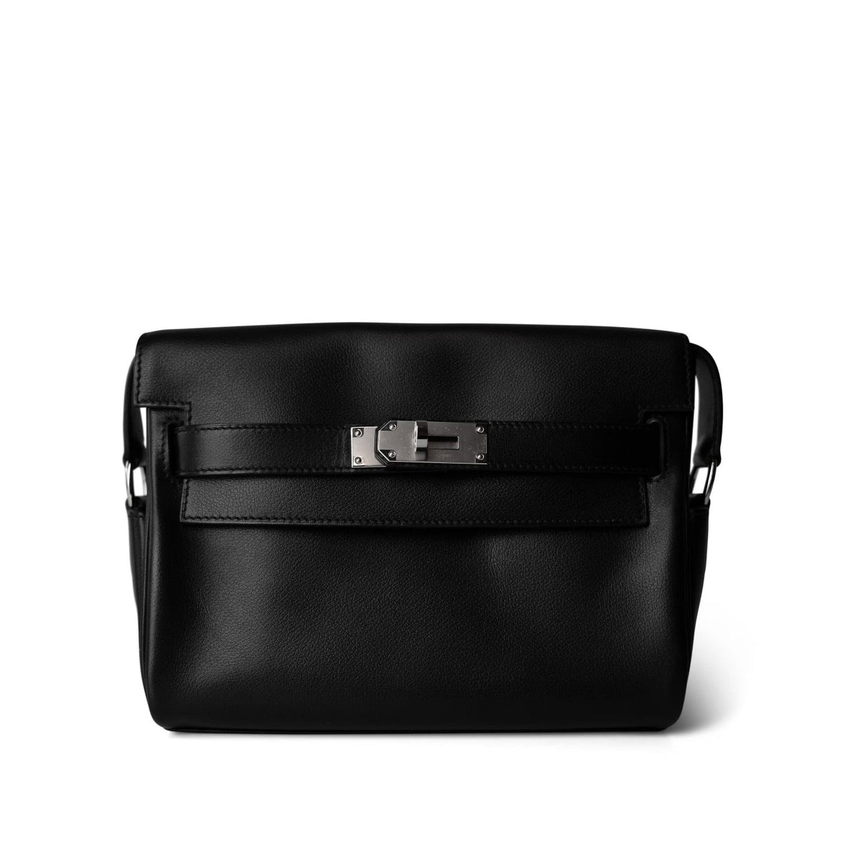 Kelly Messenger Bag PM Noir Evergrain Calfskin Palladium Plated B Stamp
